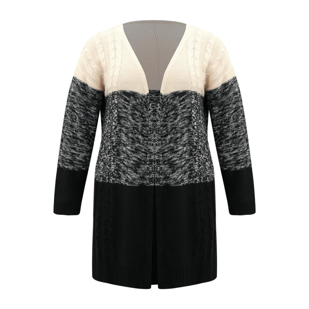Plus Size Colorblock Contrast Heather Open Front Cardigan Black Women Casual Loose Long Sleeve Dailywear Cardigans BloomChic 22-24/3X Product Image