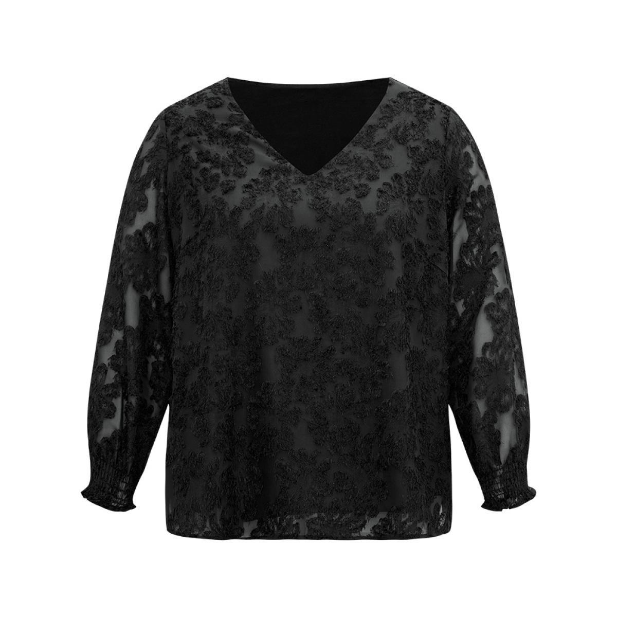 Plus Size Waffle Knit Heather V Neck T-shirt Black Women Casual Waffle Knit Plain V-neck Everyday T-shirts BloomChic 26/4X Product Image