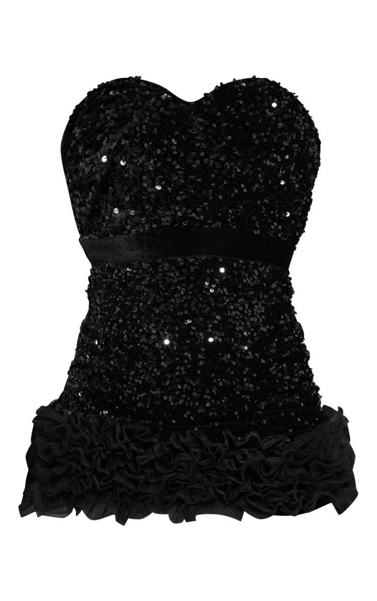 Black Sequin Strappy Tulle Frill Hem Bodycon Dress Product Image