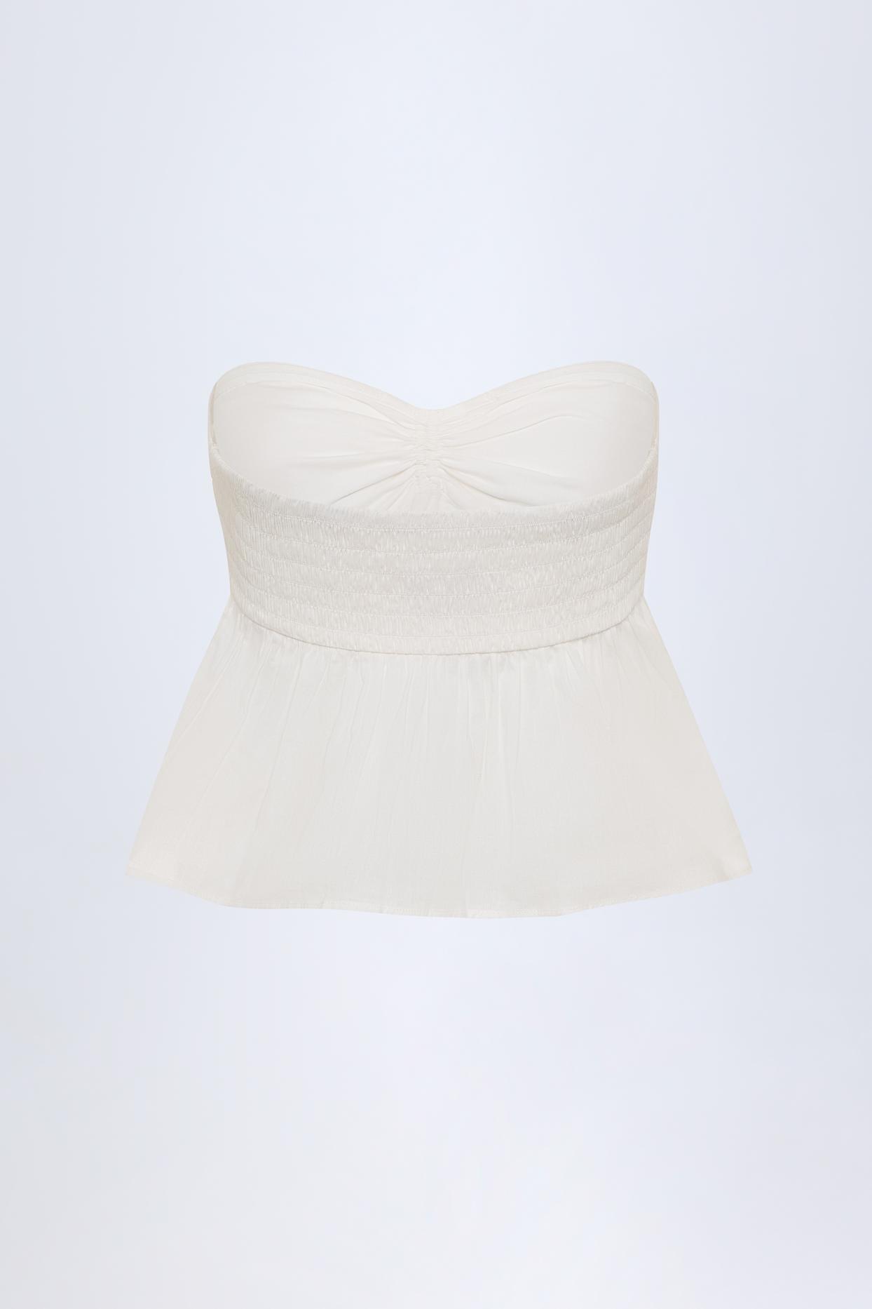 Tie-Front Strapless Cotton-Poplin Crop Top in White Product Image