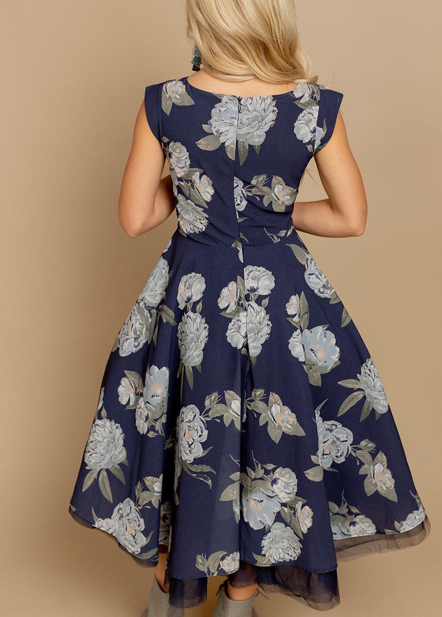 Lezah Petticoat Dress in Large Navy Floral Girls Product Image