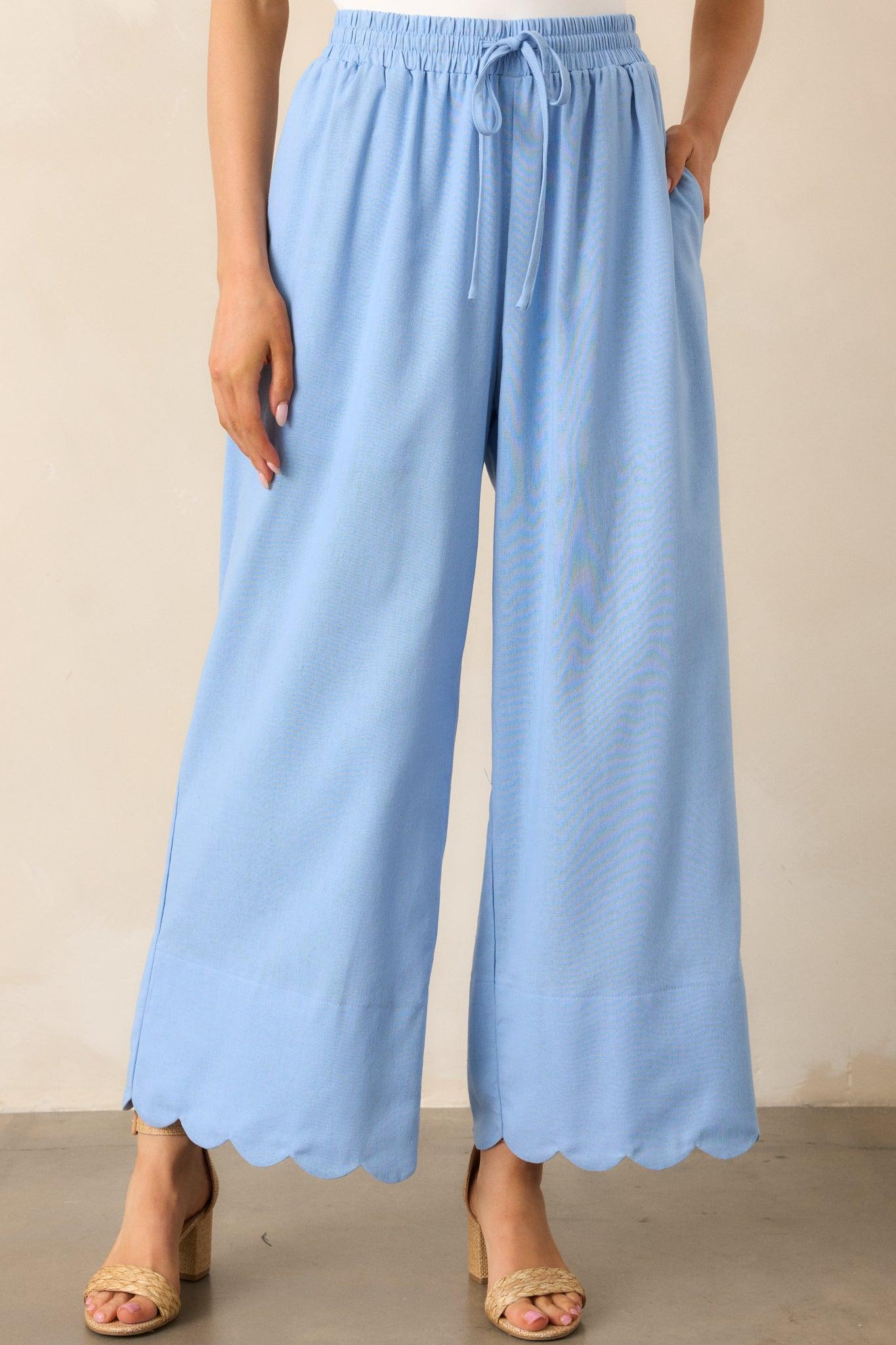 Weekend Getaway Light Blue Scalloped Hem Pants Product Image