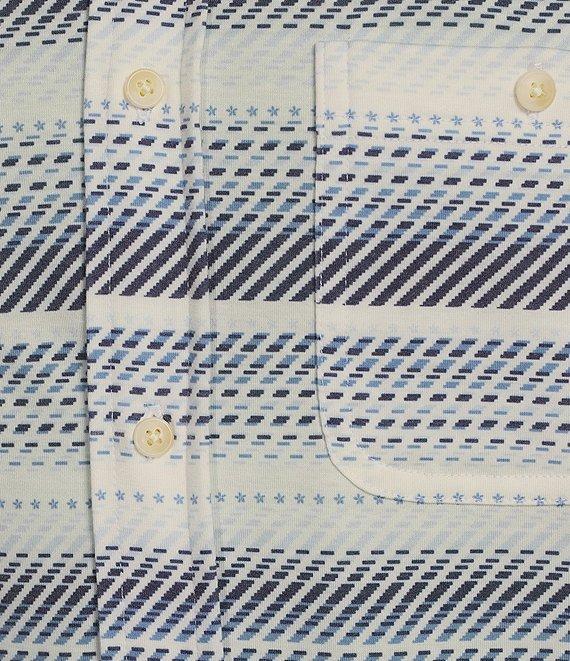 Rowm Rec + Relax Short Sleeve Horizontal Stripe Print Knit Button-Front Shirt Product Image