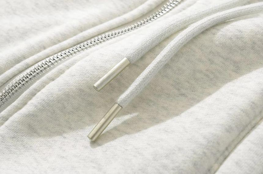 Drawstring Plain Crop Zip Hoodie Product Image