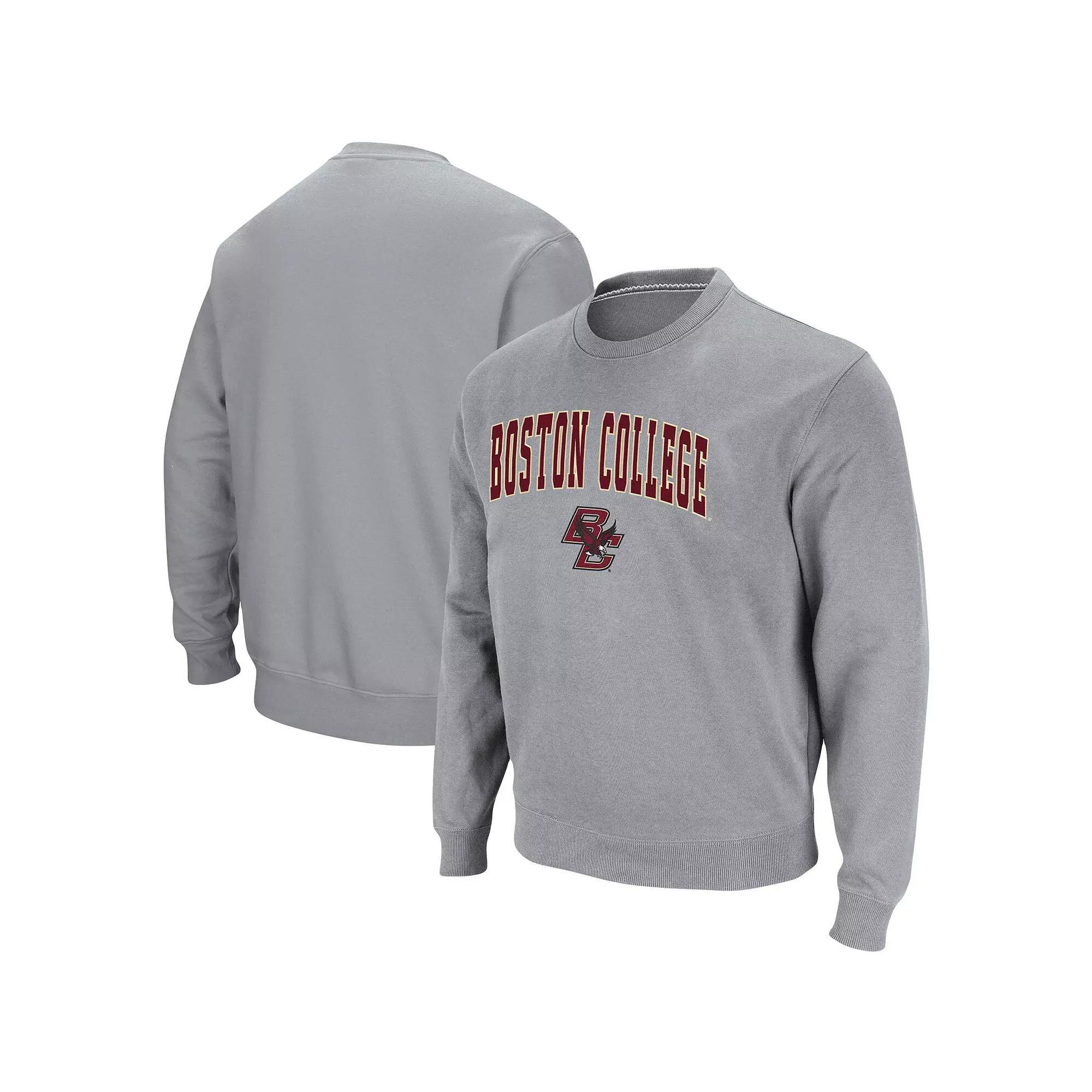 Men's Colosseum Heathered Gray Boston College Eagles Arch & Logo Tackle Twill Pullover Sweatshirt, Size: XL, Grey Product Image