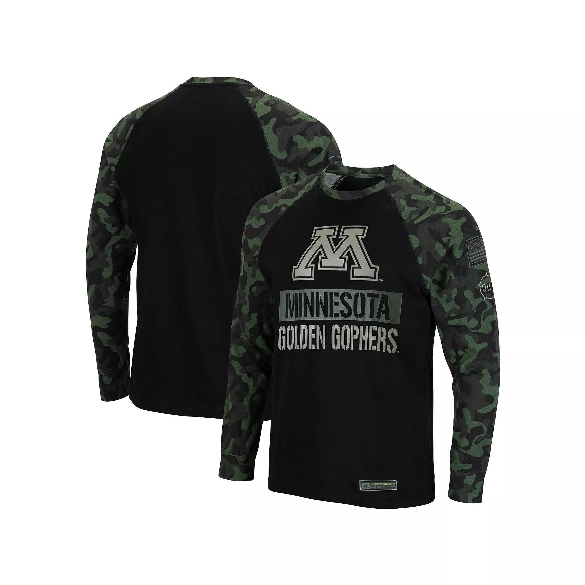 Men's Colosseum Black/Camo Minnesota Golden Gophers Big & Tall OHT Military Appreciation Raglan Long Sleeve T-Shirt,  Product Image