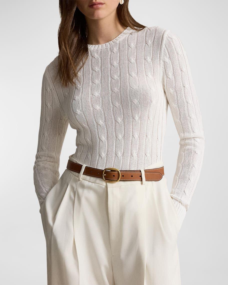 Cable-Knit Cotton-Blend Crewneck Sweater Product Image