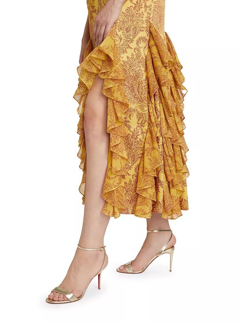 Olympia Paisley Ruffle Midi-Dress Product Image