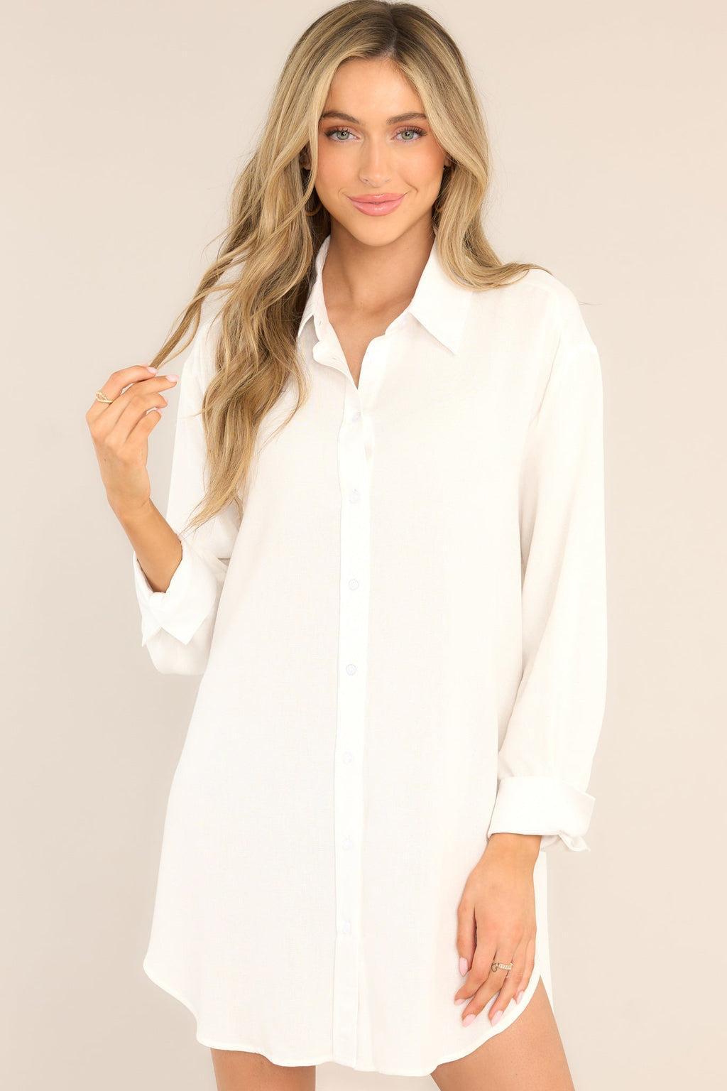 My Everything White Button Front Shirt Dress Product Image