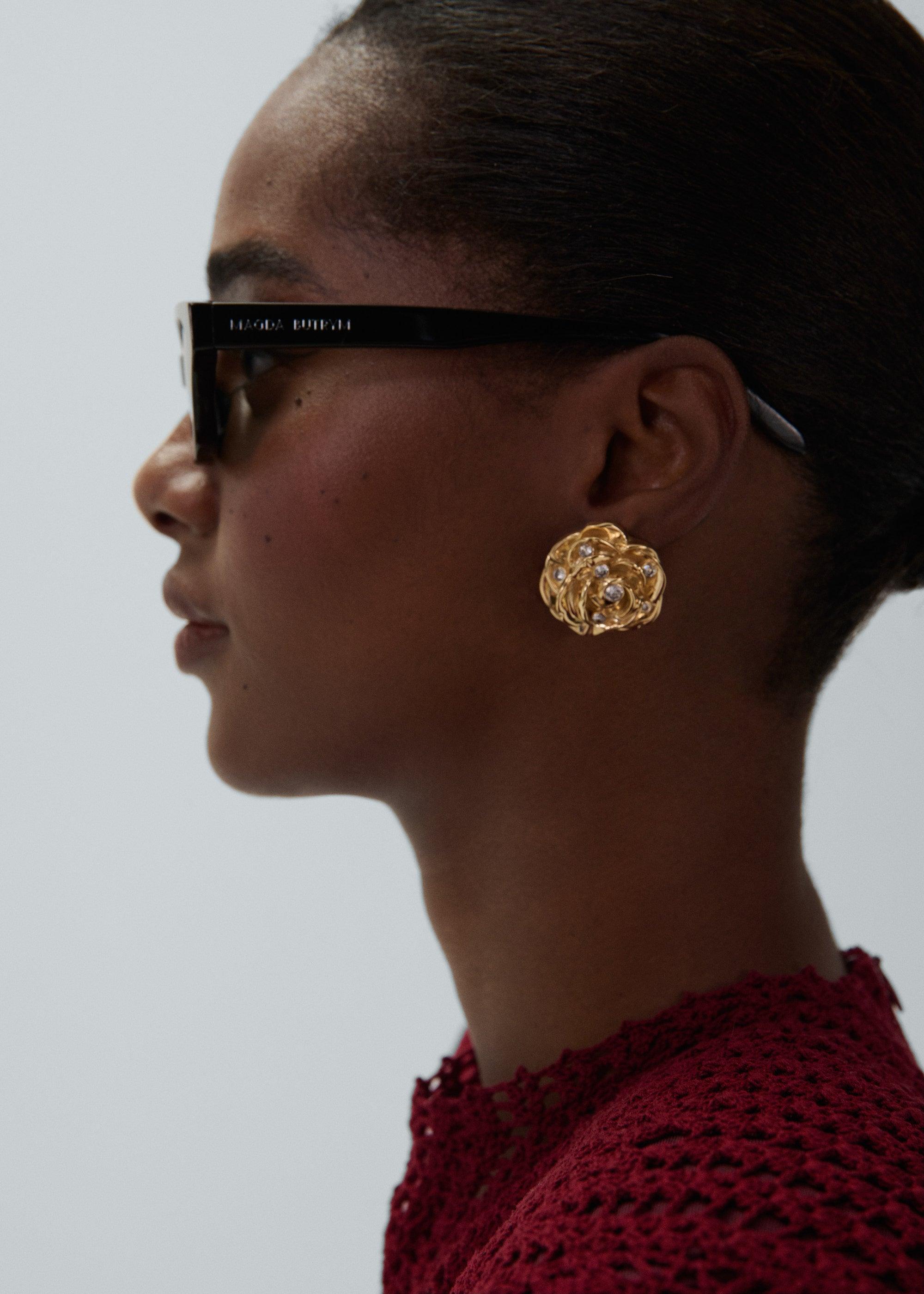 Gold-plated rose earrings with crystals Product Image