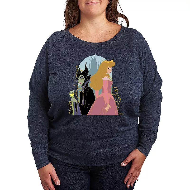 Disneys Sleeping Beauty Maleficent & Aurora Plus Size French Terry Long Sleeve Tee, Womens Heather Grey Product Image