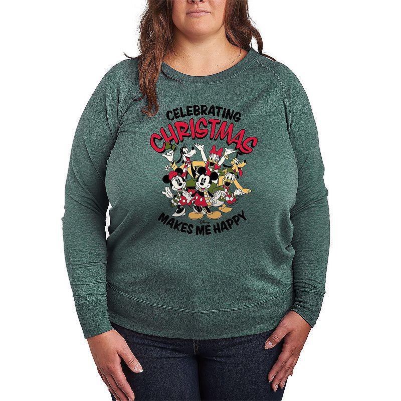 Disneys Mickey Mouse & Friends Plus Size Celebrating Christmas Lightweight French Terry Sweatshirt, Girls Grey Green Product Image