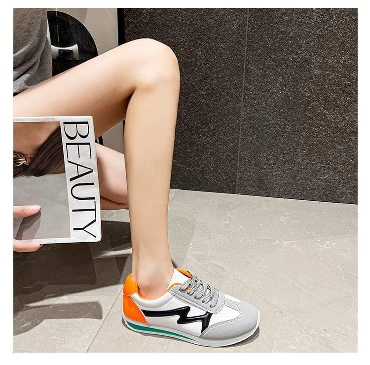 Color Block Lace-Up Faux Leather Sneakers Product Image