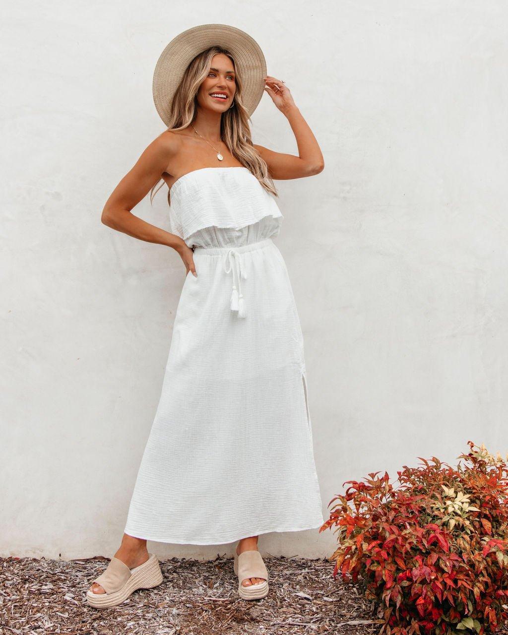 White Strapless Ruffled Maxi Dress - FINAL SALE Product Image