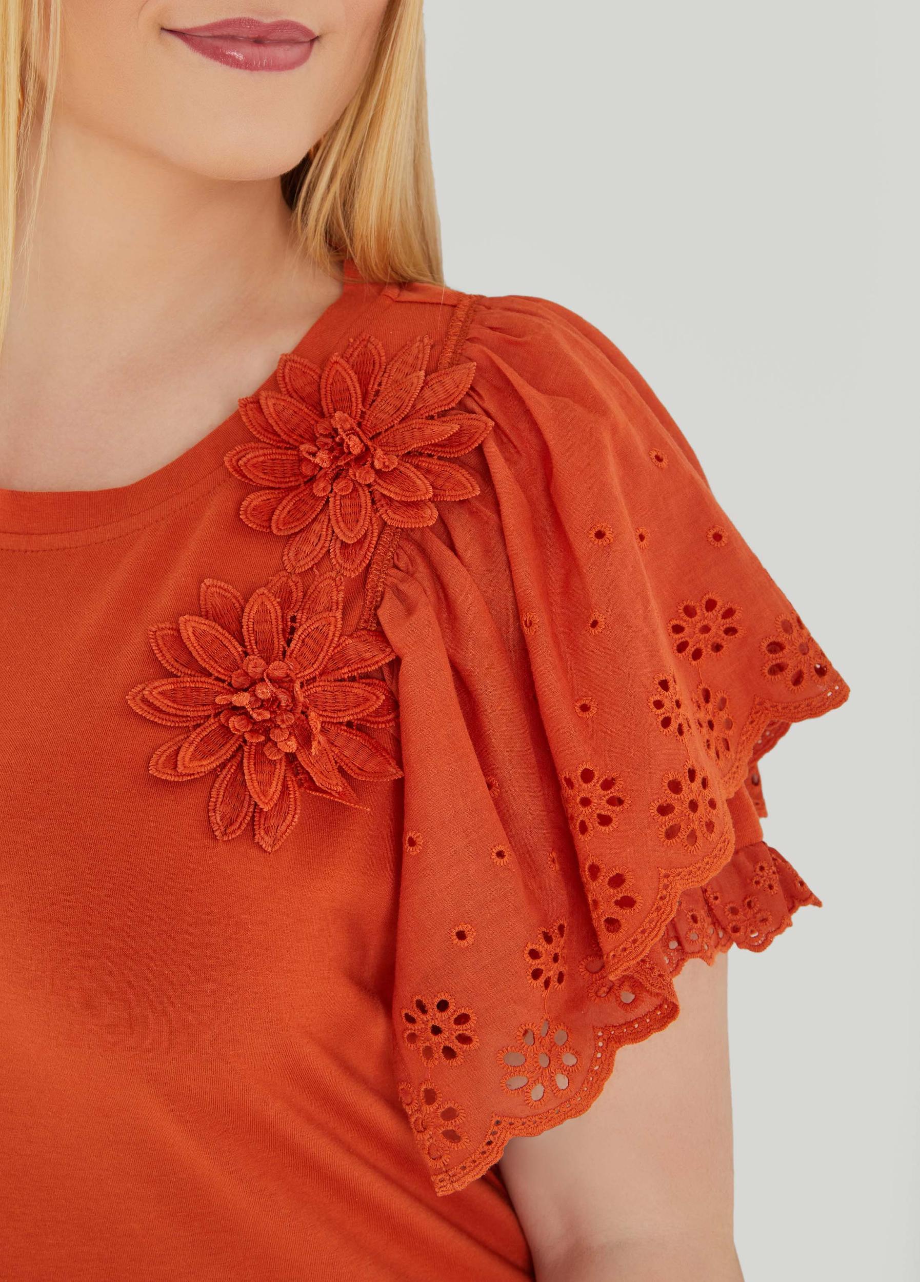 Plus Size Floral Applique Poplin Paneled Tee Ashley Stewart Product Image