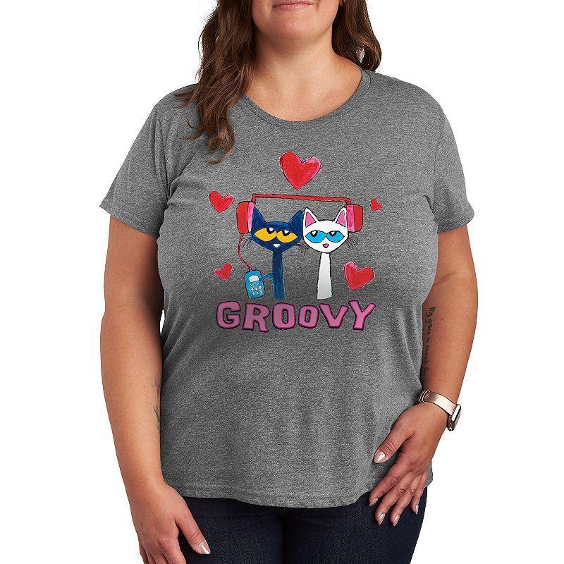 Plus Pete the Cat Groovy Love Graphic Tee, Womens Grey Gray Product Image