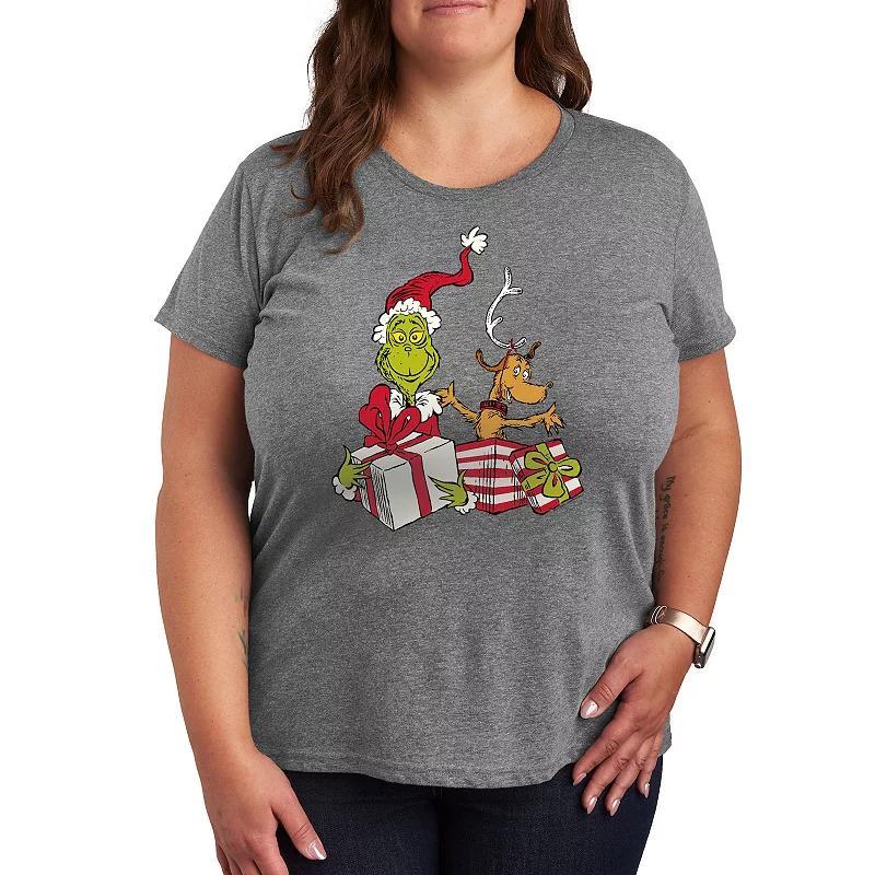 Plus Dr. Seuss The Grinch Max and Grinch Graphic Tee, Women's, Size: 1XL, Grey Gray Product Image