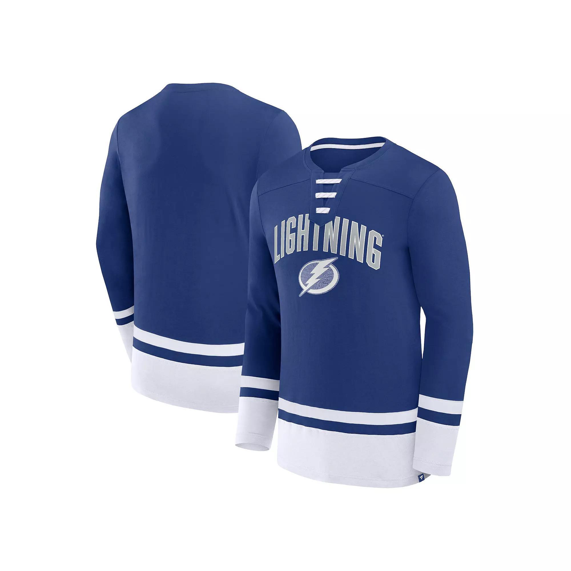 Men's Fanatics Branded Blue Tampa Bay Lightning Back Pass Lace-Up Long Sleeve T-Shirt, Size: Small, Lgh Blue Product Image
