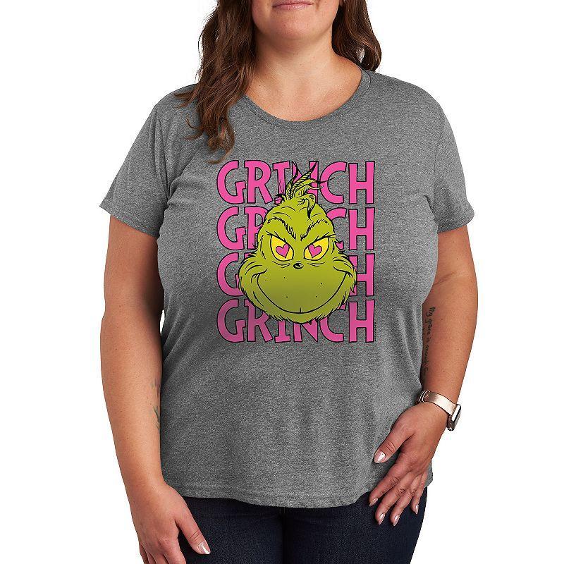 Plus Grinch Stacked Graphic Tee, Women's, Size: 1XL, Grey Blue Product Image