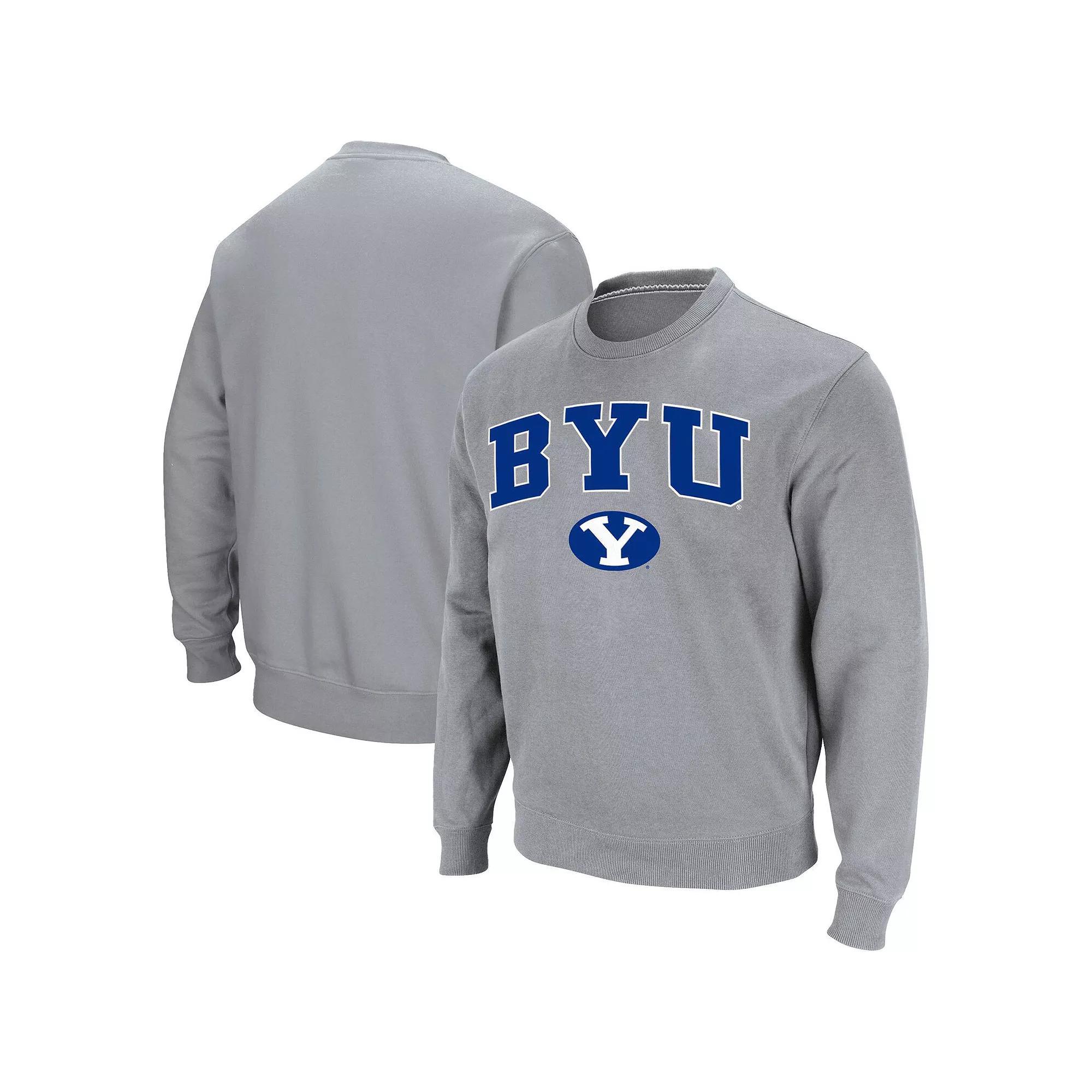 Men's Colosseum Heathered Gray BYU Cougars Team Arch & Logo Tackle Twill Pullover Sweatshirt, Size: Medium, Grey Product Image