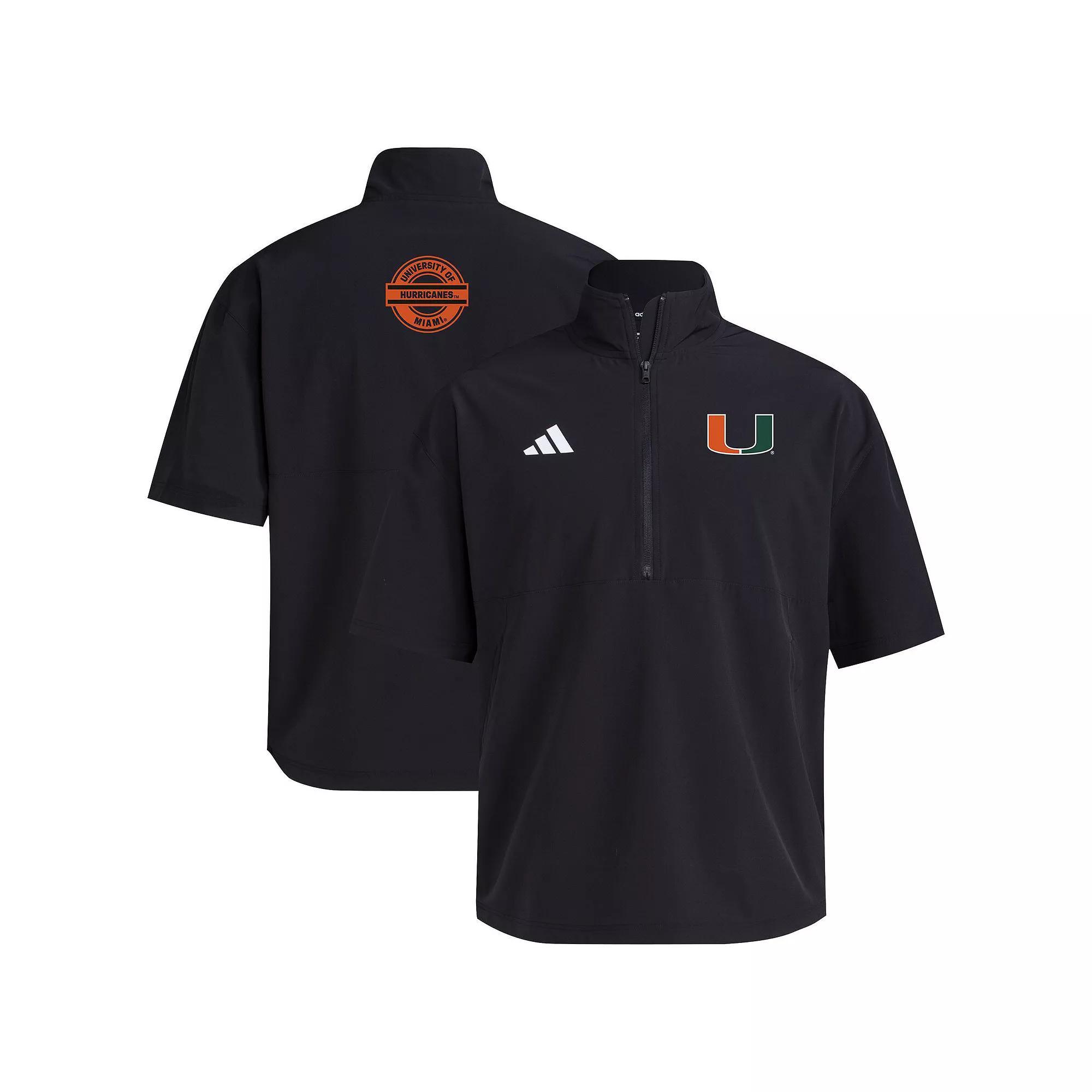Men's adidas Black Miami Hurricanes 2024 Half-Zip Short Sleeve Training Jacket,  Product Image