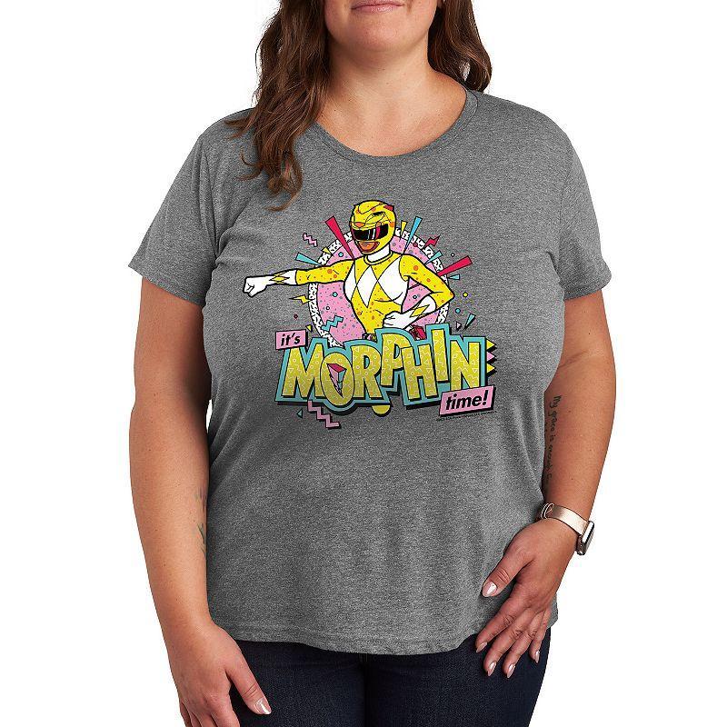 Plus Size Power Rangers Morphin Yellow Graphic Tee, Women's, Size: 2XL, Grey Gray Product Image