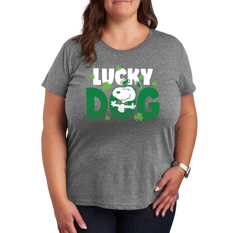 Plus Peanuts Snoopy Lucky Dog Graphic Tee, Womens Heather Grey Product Image