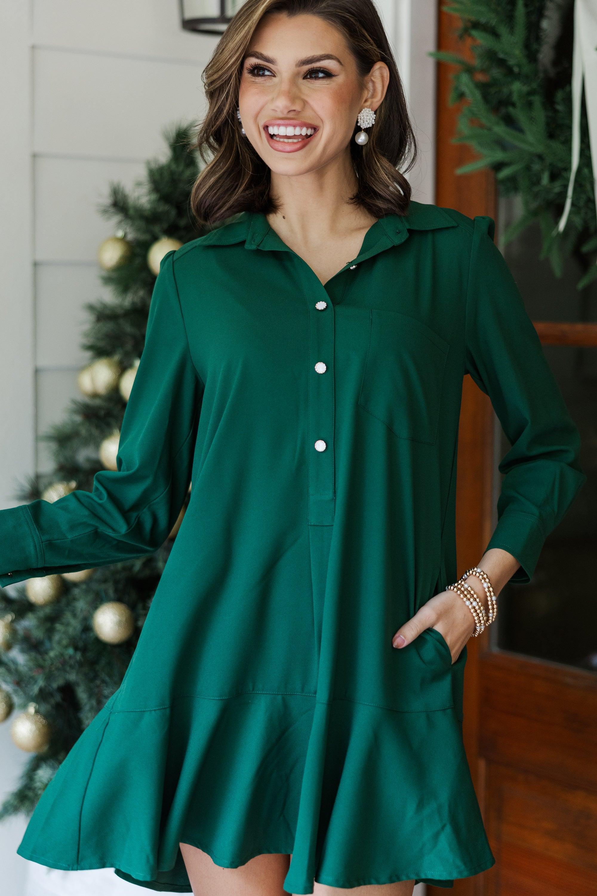 Share Your Story Emerald Green Shirt Dress Female Product Image