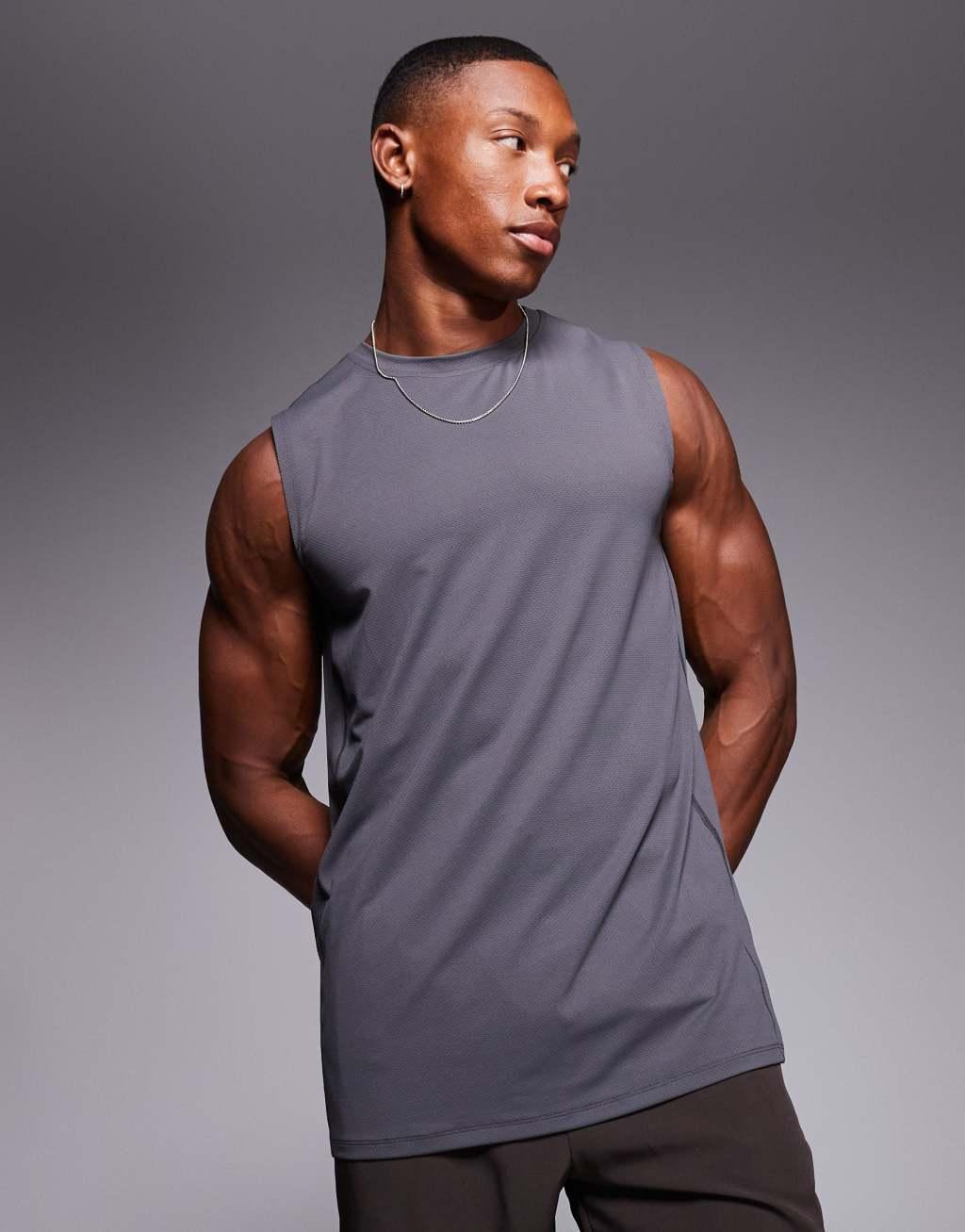 ASOS 4505 Icon training sleeveless tank with quick dry in charcoal Product Image