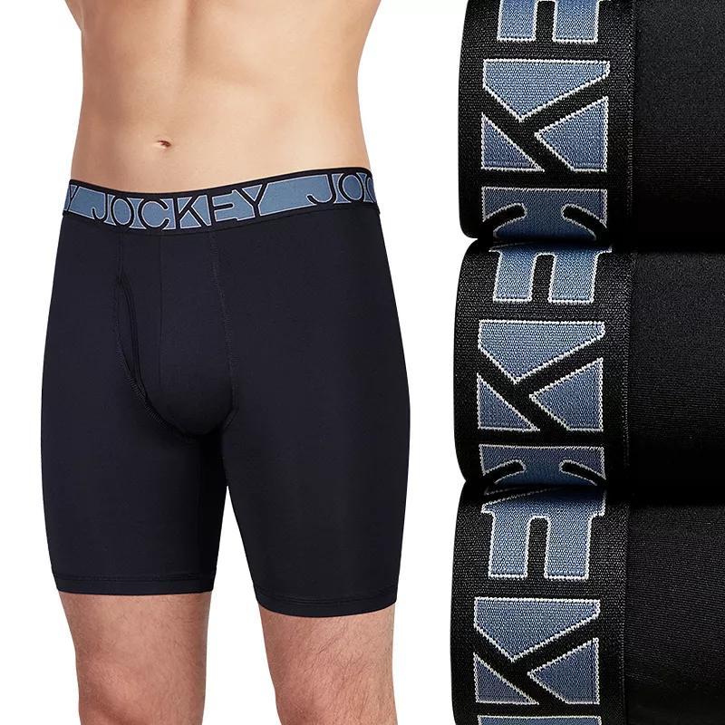 Men's Jockey 3-Pack Active Microfiber 9-in. Long Leg Boxer Briefs, Size: XXL, Blue Camo Black Product Image