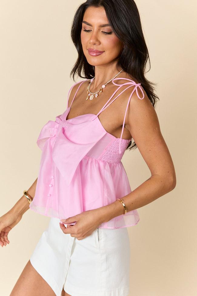 Be Seen Pink Woven Bow Tank FINAL SALE Product Image