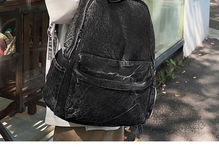 Washed Denim Multi-Pocket Backpack Product Image