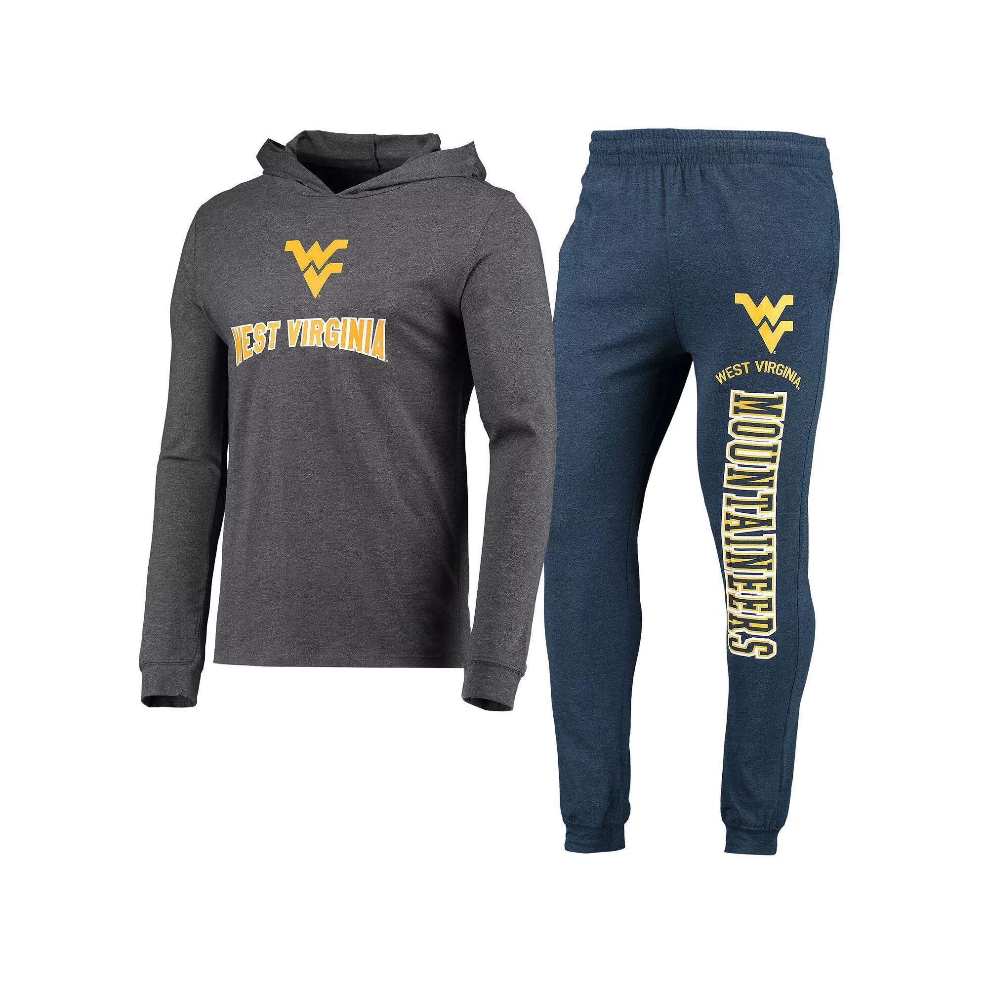 Men's Concepts Sport Heathered Navy/Heathered Charcoal West Virginia Mountaineers Meter Long Sleeve Hoodie T-Shirt & Jogger Pants Set, Size: Medium, Blue Product Image