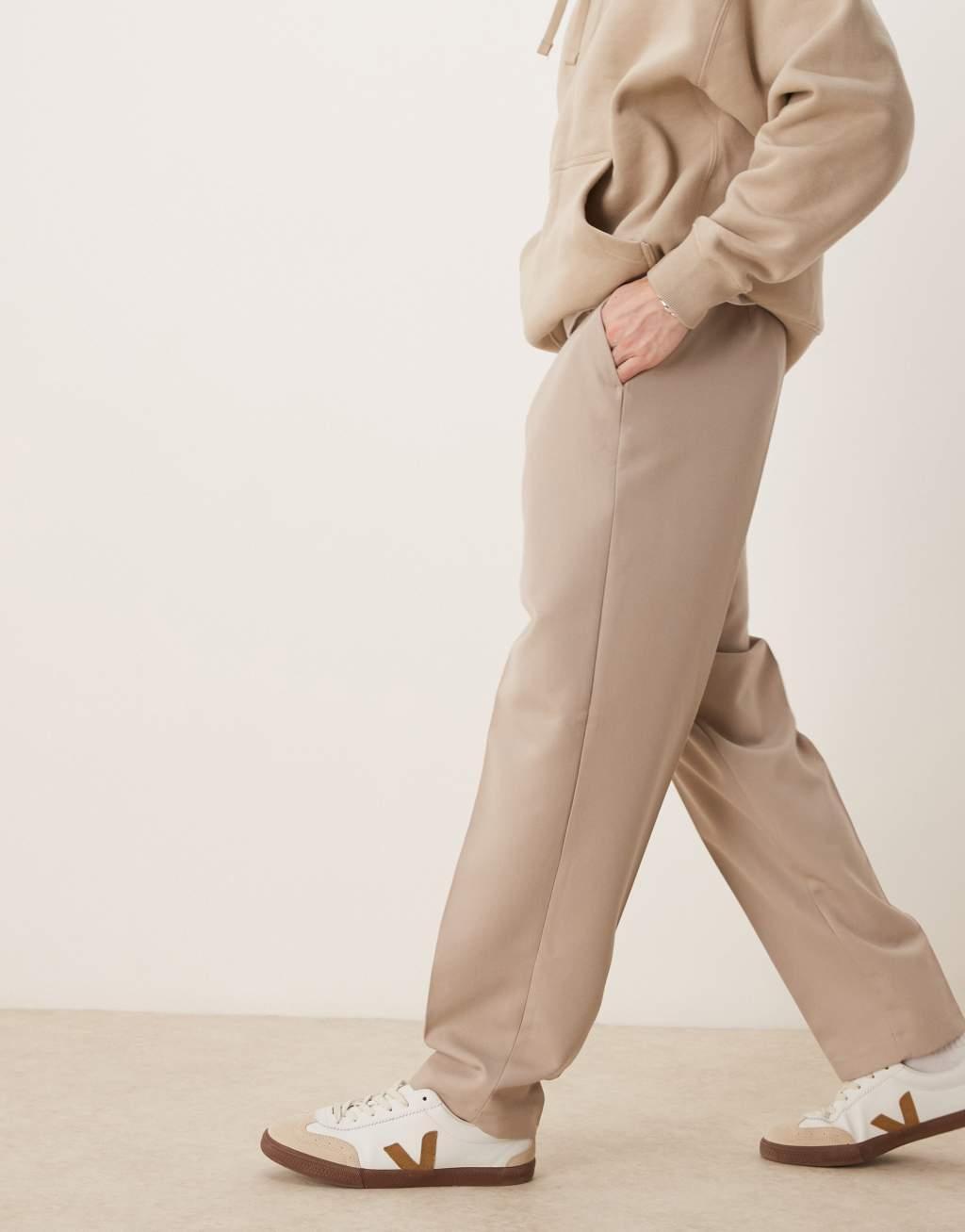 ASOS DESIGN smart oversized tapered pants with front pleat in stone Product Image