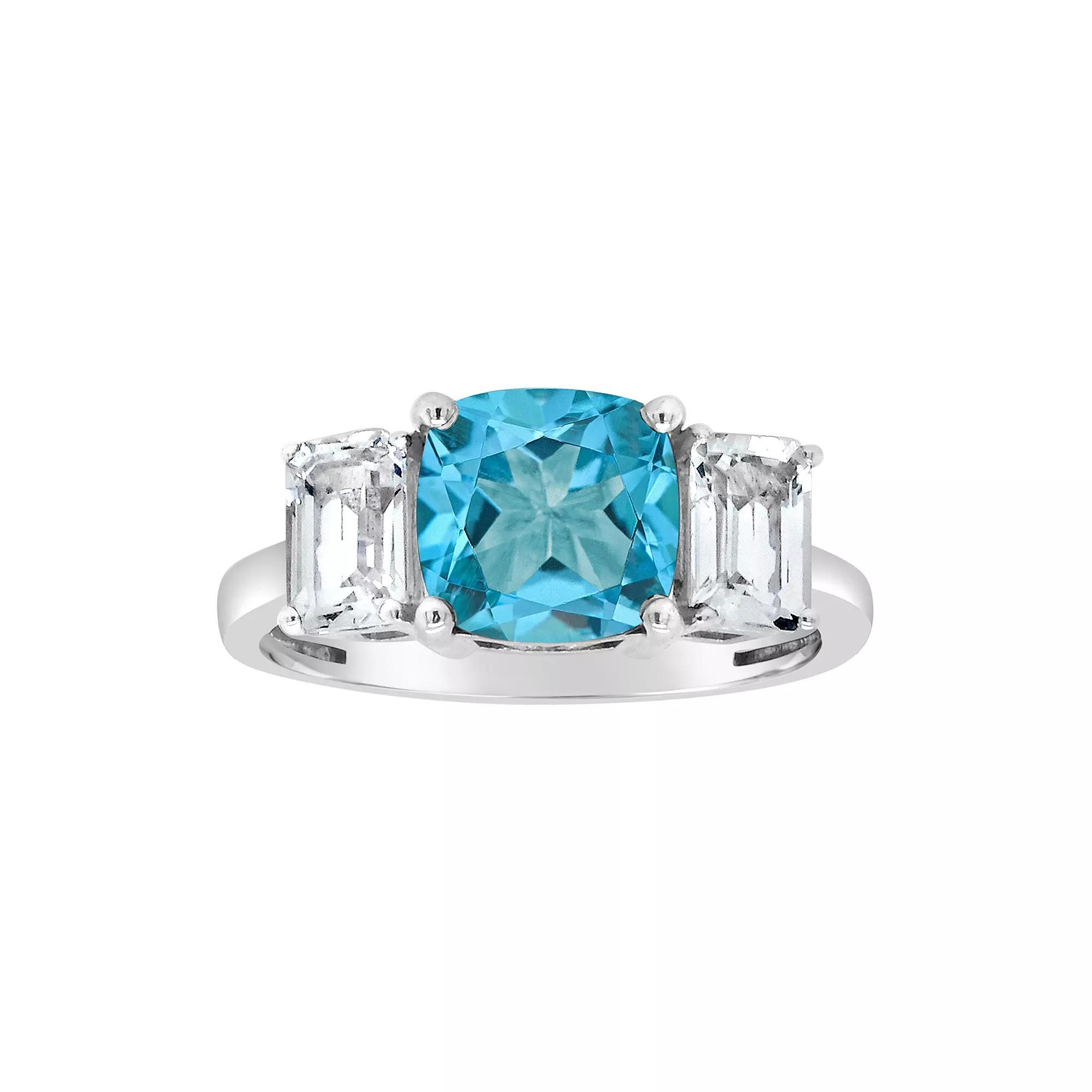 Alyson Layne Sterling Silver Blue Topaz & White Topaz 3-Stone Ring, Women's, Size: 10 Product Image