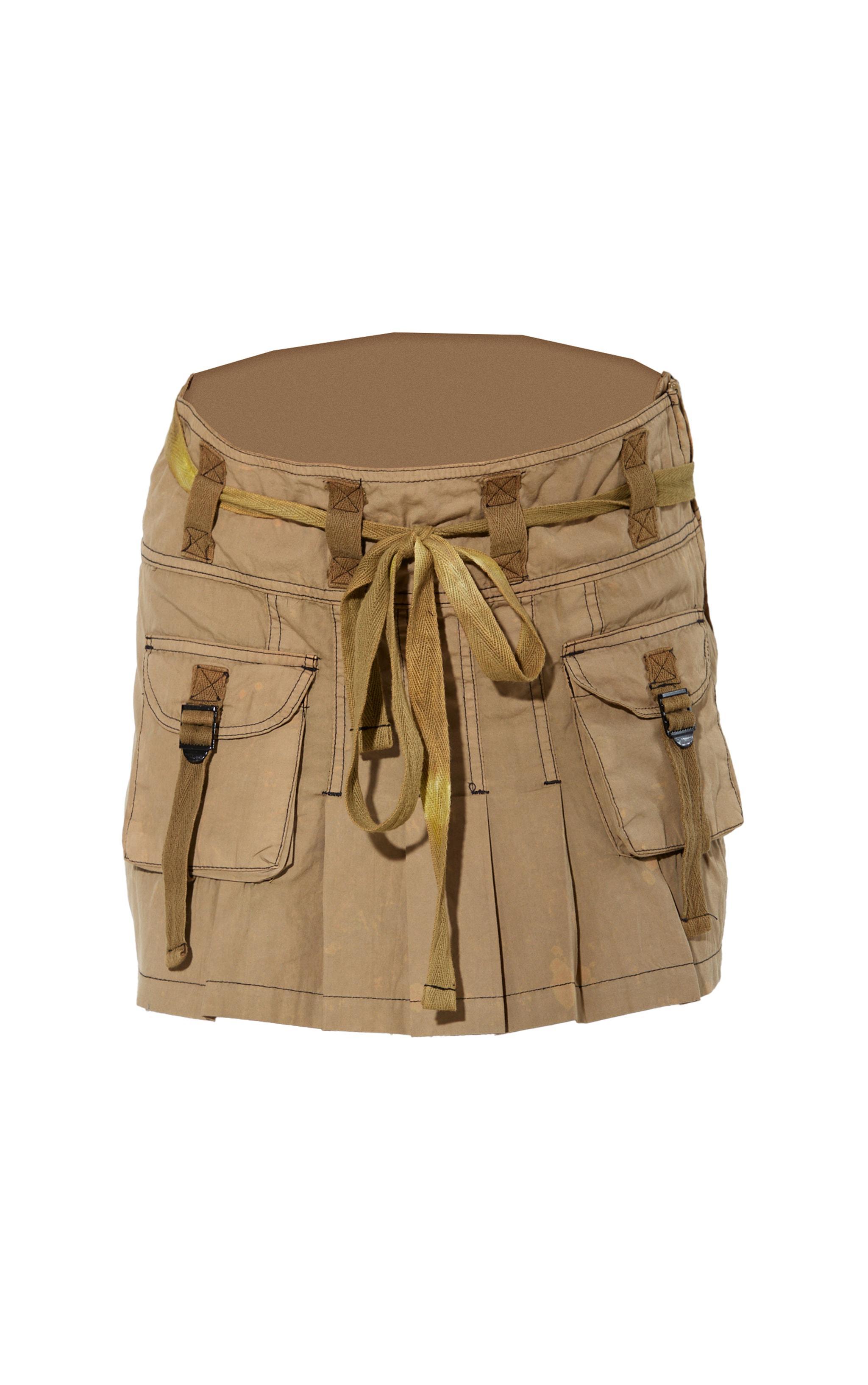 Khaki Washed Pleated Cargo Mini Skirt Product Image