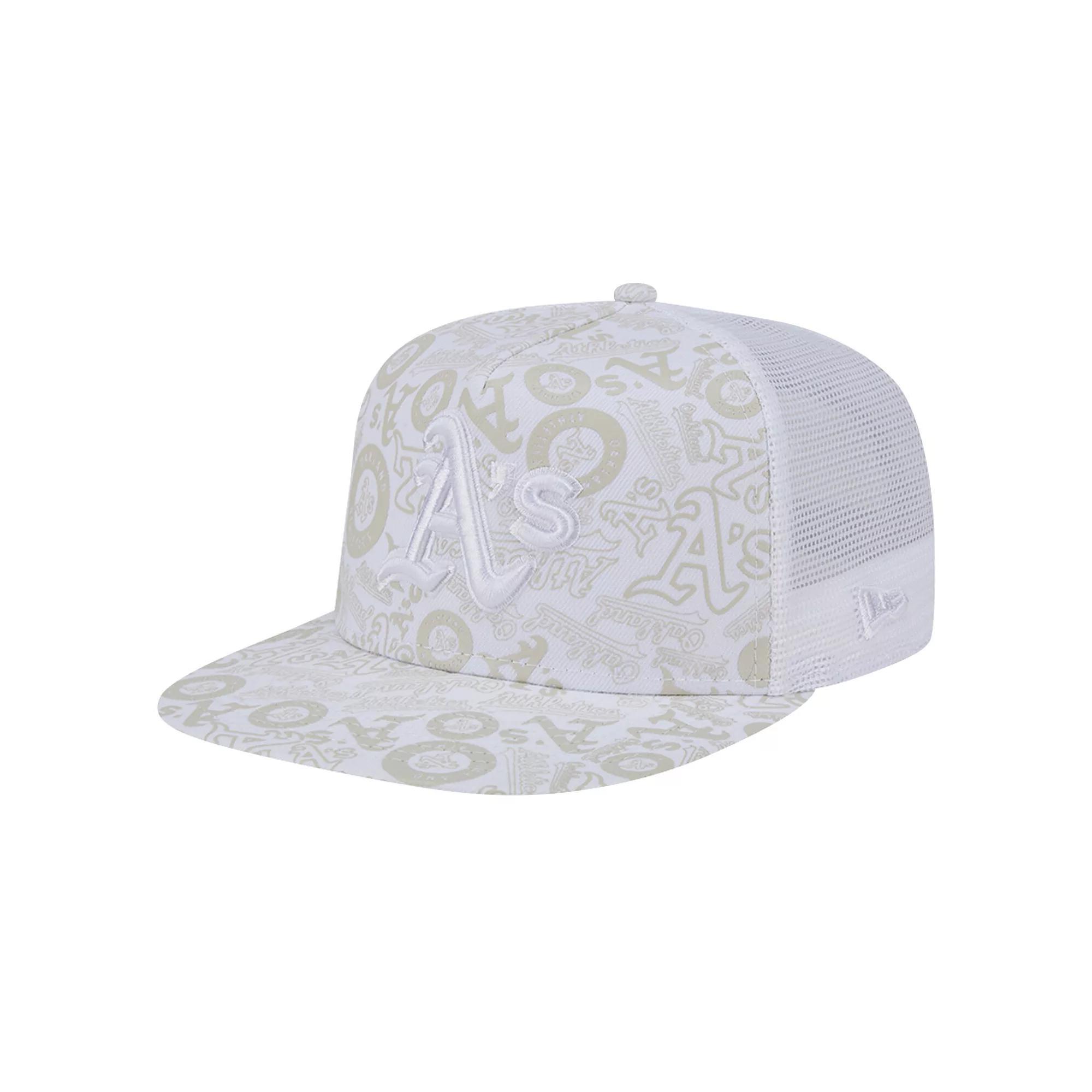 Men's New Era White Oakland Athletics Logo Dunes A-Frame Trucker 9FIFTY Snapback Hat Product Image
