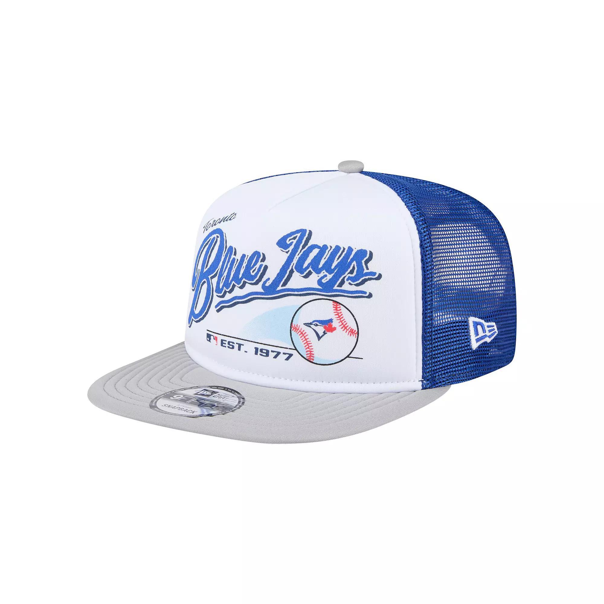 Men's New Era White/Gray Toronto Blue Jays Retro Script Trucker 9FIFTY Snapback Hat, Jay White Product Image