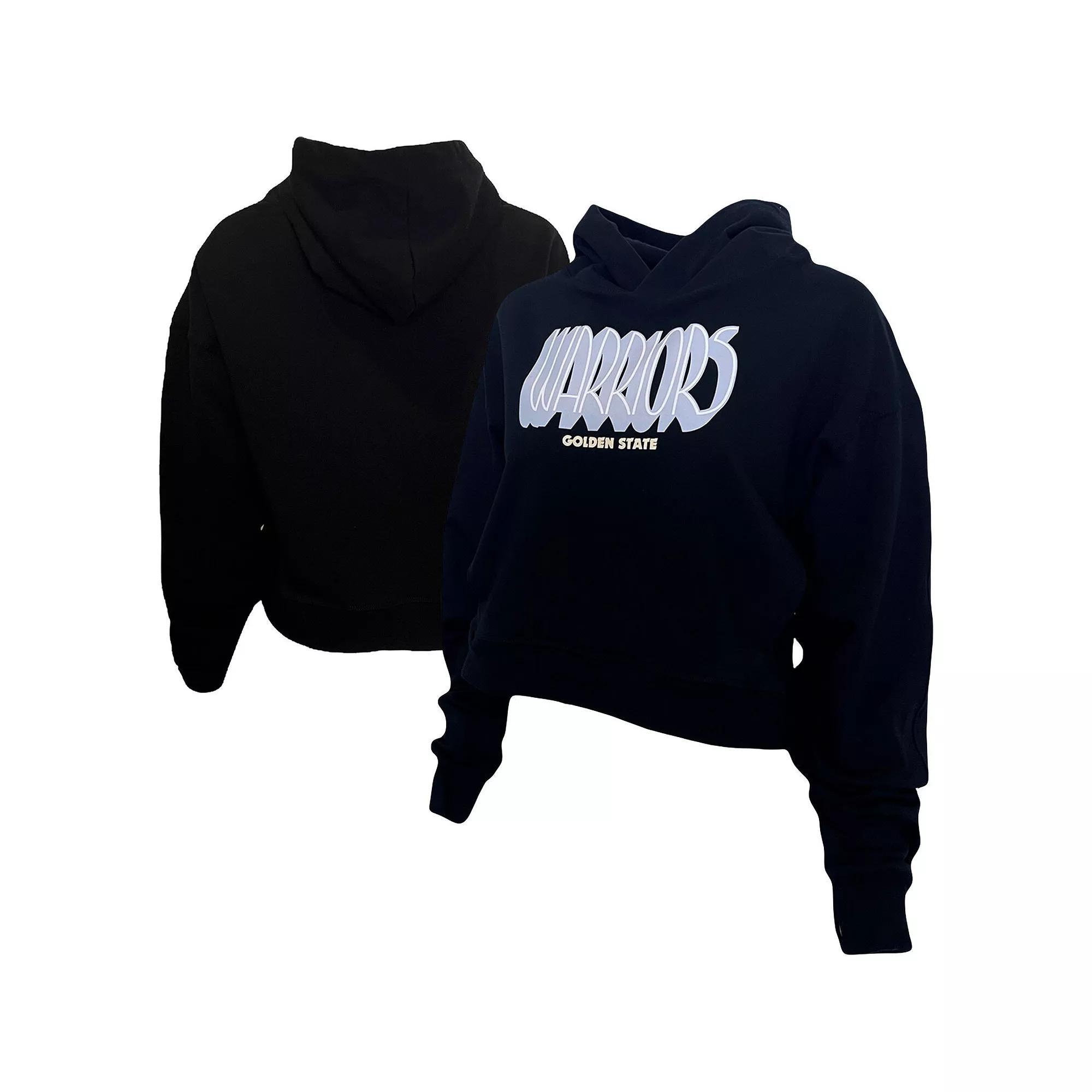 Women's Lusso Black Golden State Warriors Layla World Tour Cropped Pullover Hoodie,  Product Image