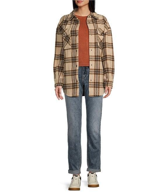 Fornia Long Sleeve Oversized Boyfriend Plaid Shacket Jacket Product Image