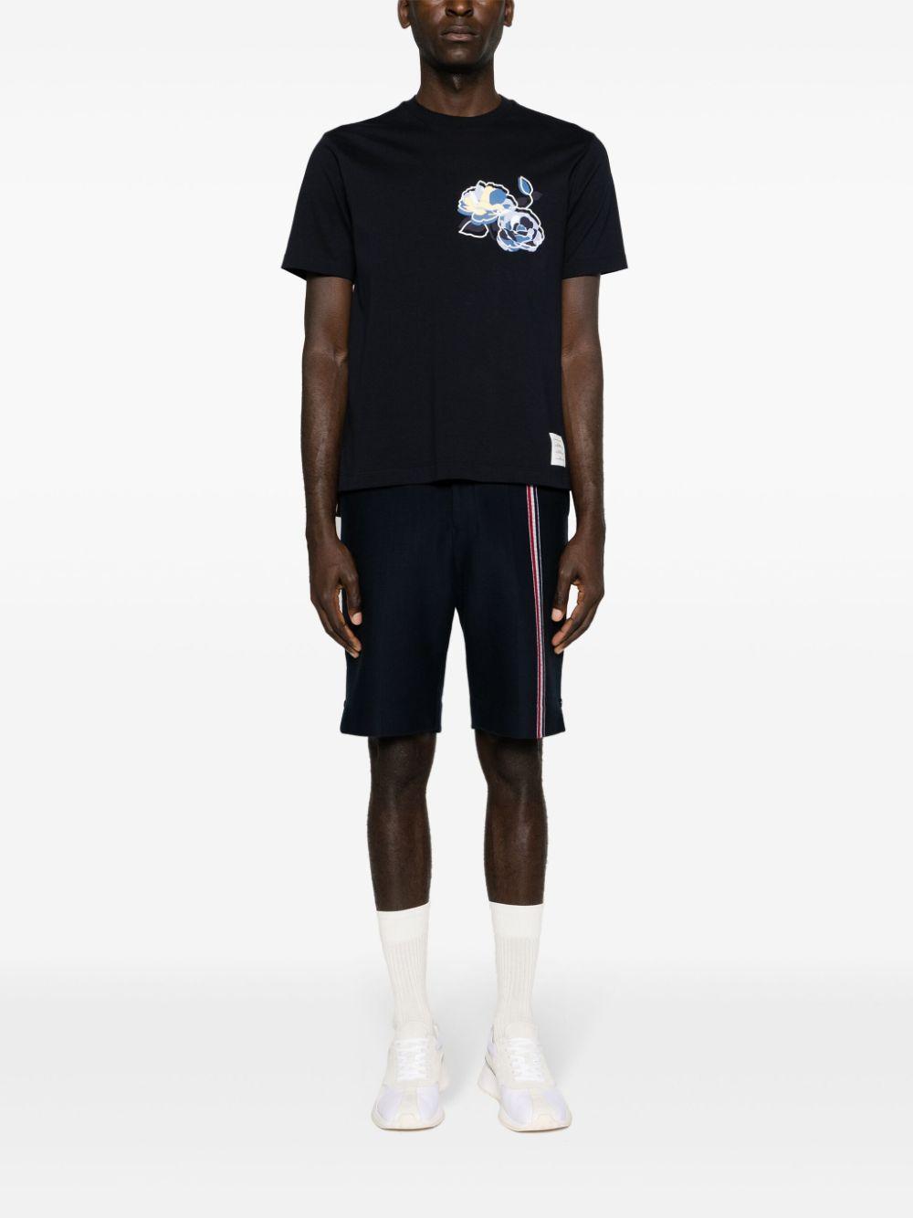 THOM BROWNE Rose-print Cotton T-shirt In 415 Navy Product Image