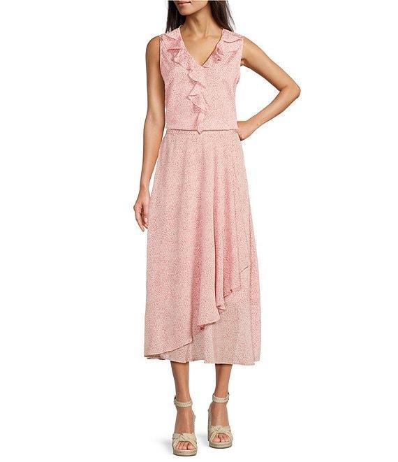 Vince Camuto Raining Dots Print Faux Wrap Woven Yoryu Midi Skirt Product Image