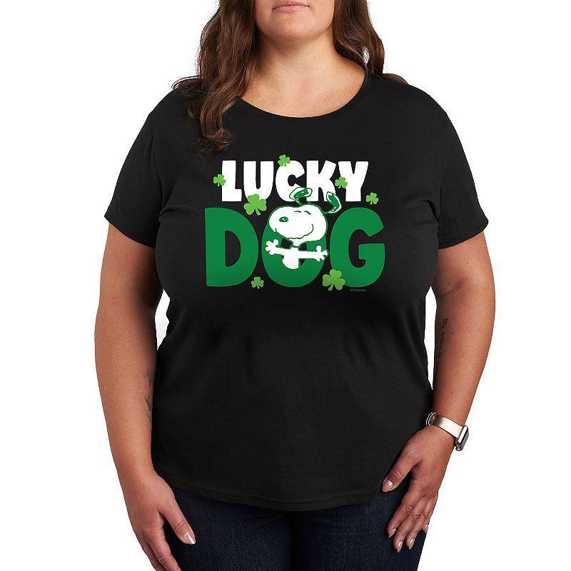 Plus Peanuts Snoopy Lucky Dog Graphic Tee, Womens Heather Grey Product Image