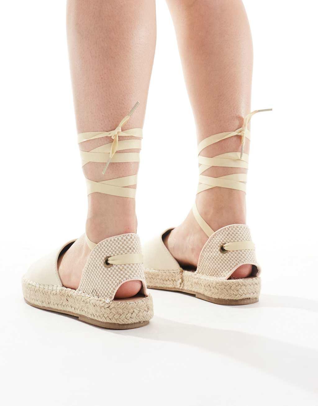 Truffle Collection ankle tie espadrilles in cream Product Image