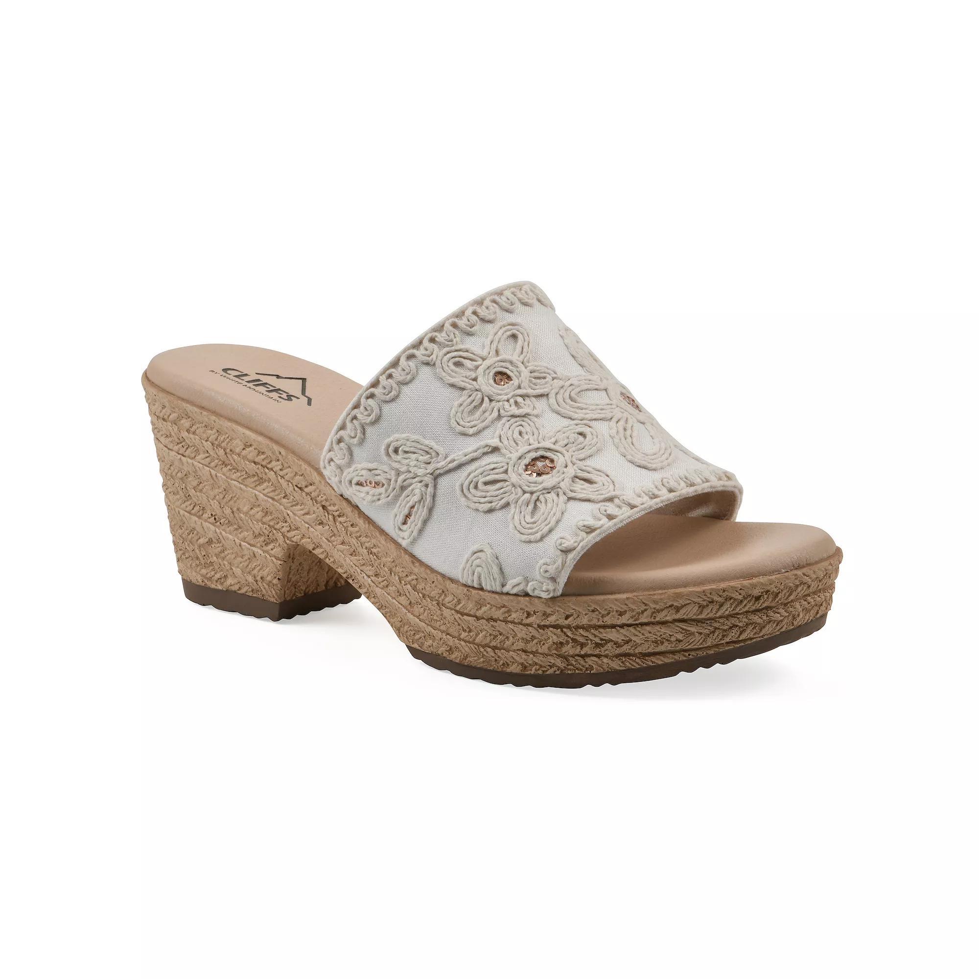Cliffs by White Mountain Biancia Women's Floral Wedge Sandals, Size: 8 Medium, White Fabric Product Image