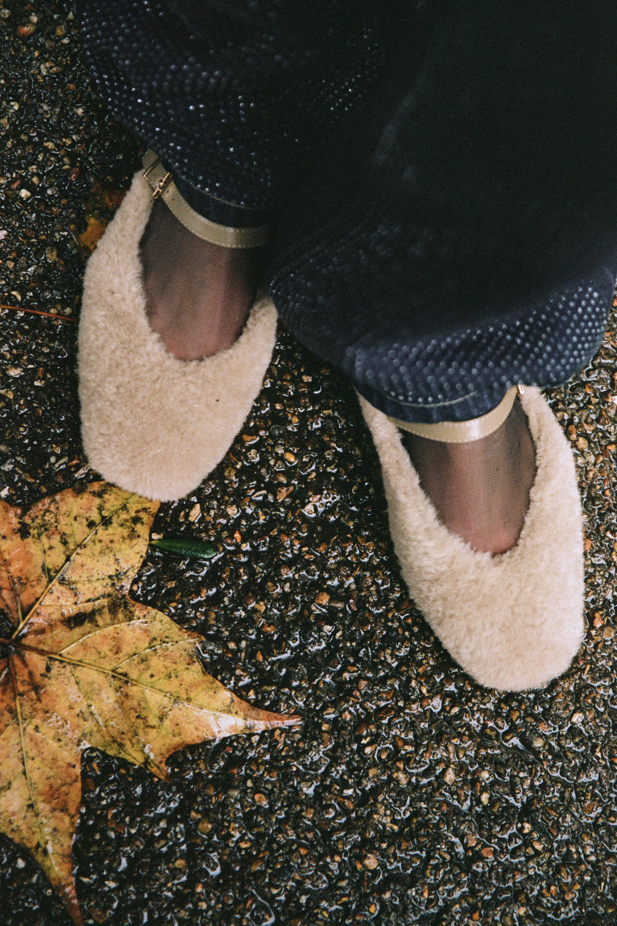 FAUX FUR STRAPPY BALLET FLATS Product Image