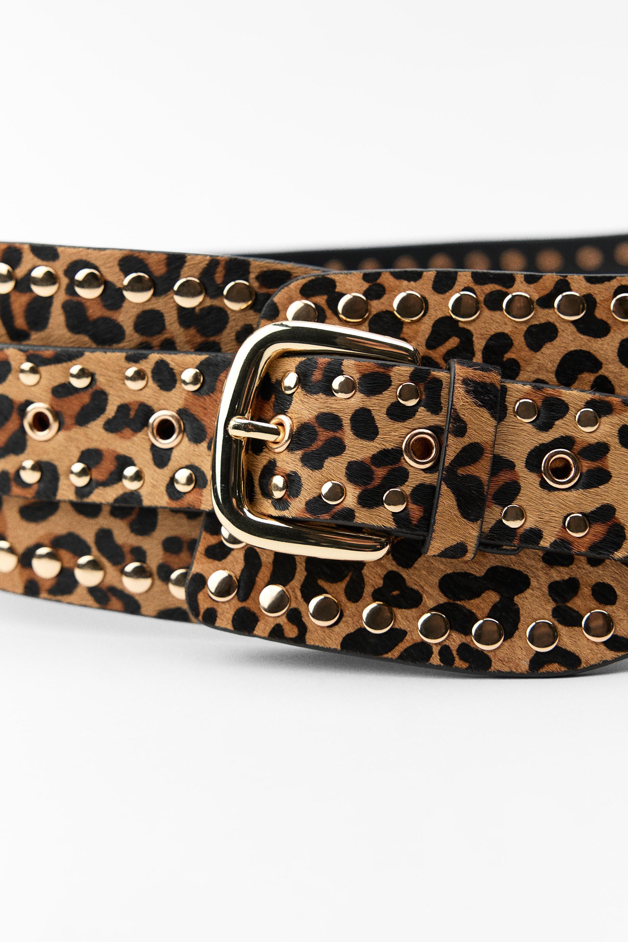 ANIMAL PRINT STUDDED LEATHER SASH BELT Product Image