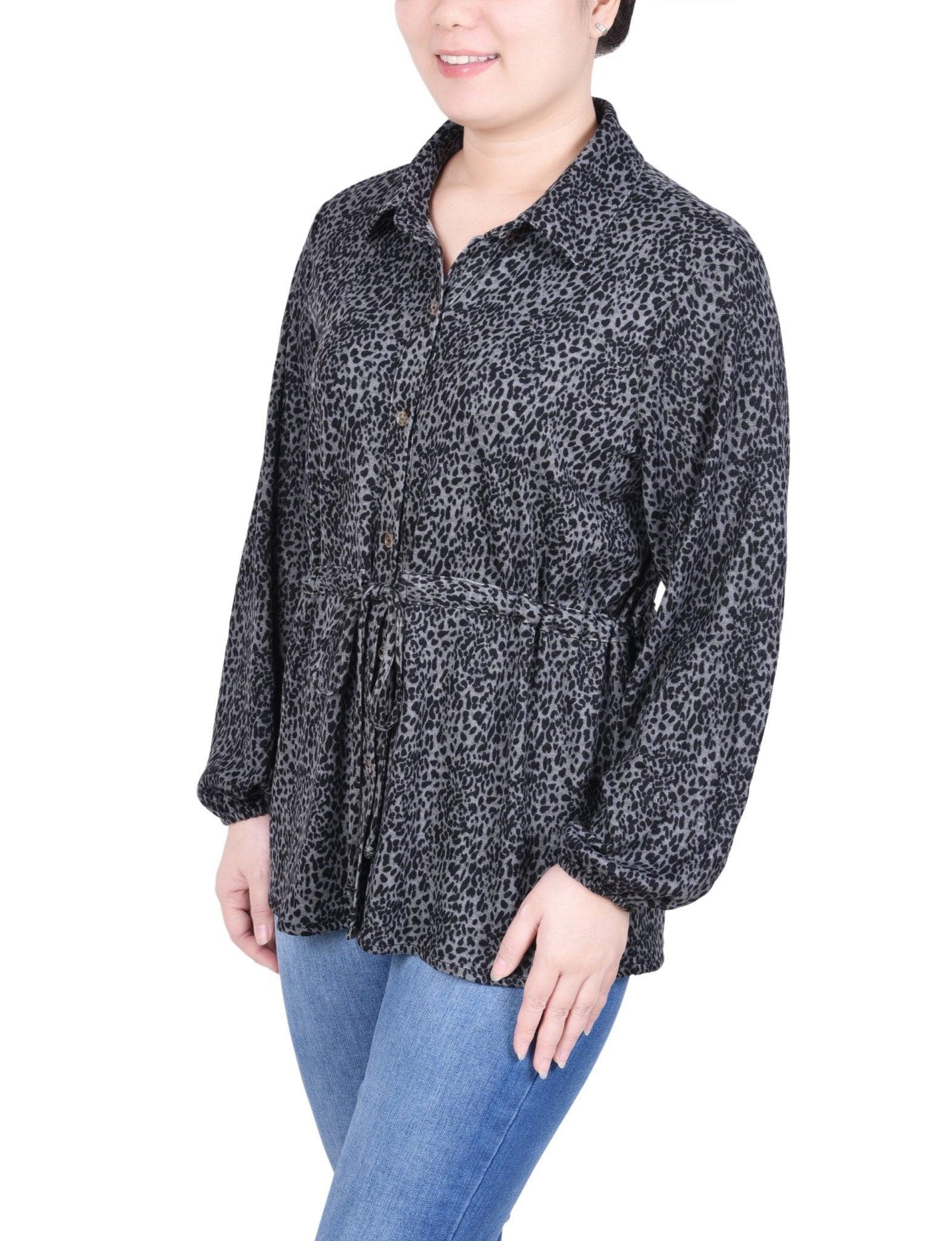 Long Dolman Sleeve Drawstring-Waist Tunic Top - Petite Product Image