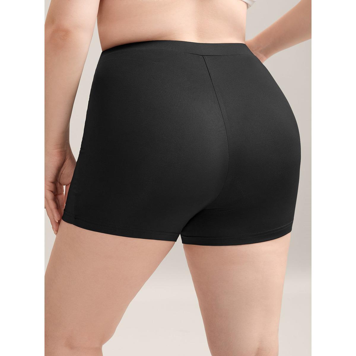 Plus Size Stretchy Mid Waist Tight-Fit Shorts Women Black Casual Slit Skinny Everyday-Casual Shorts BloomChic 12/L Product Image
