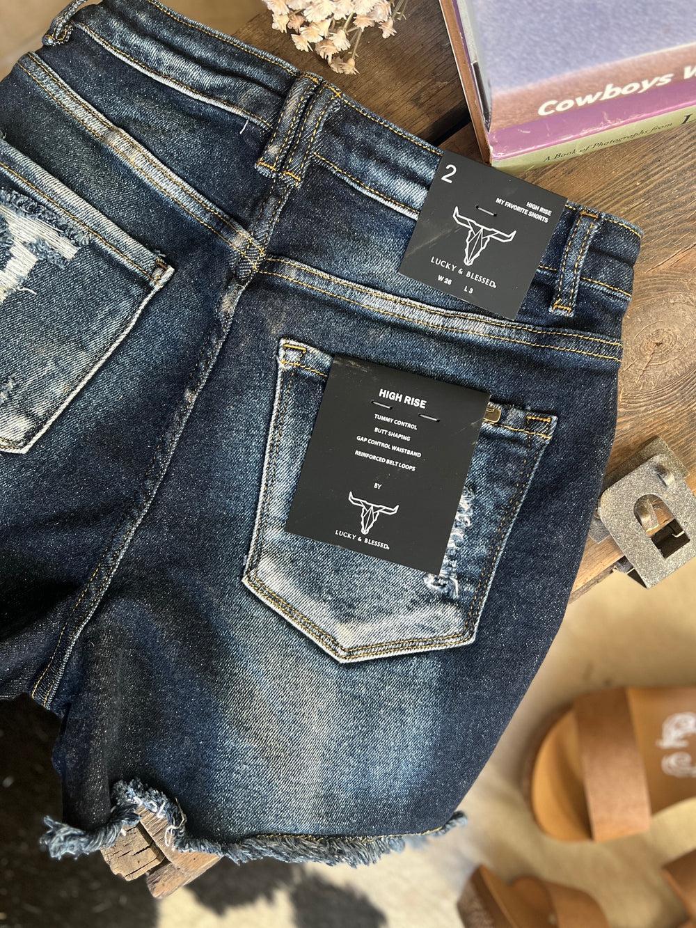 Distressed Tummy Control Denim Shorts - 2 Colors Product Image